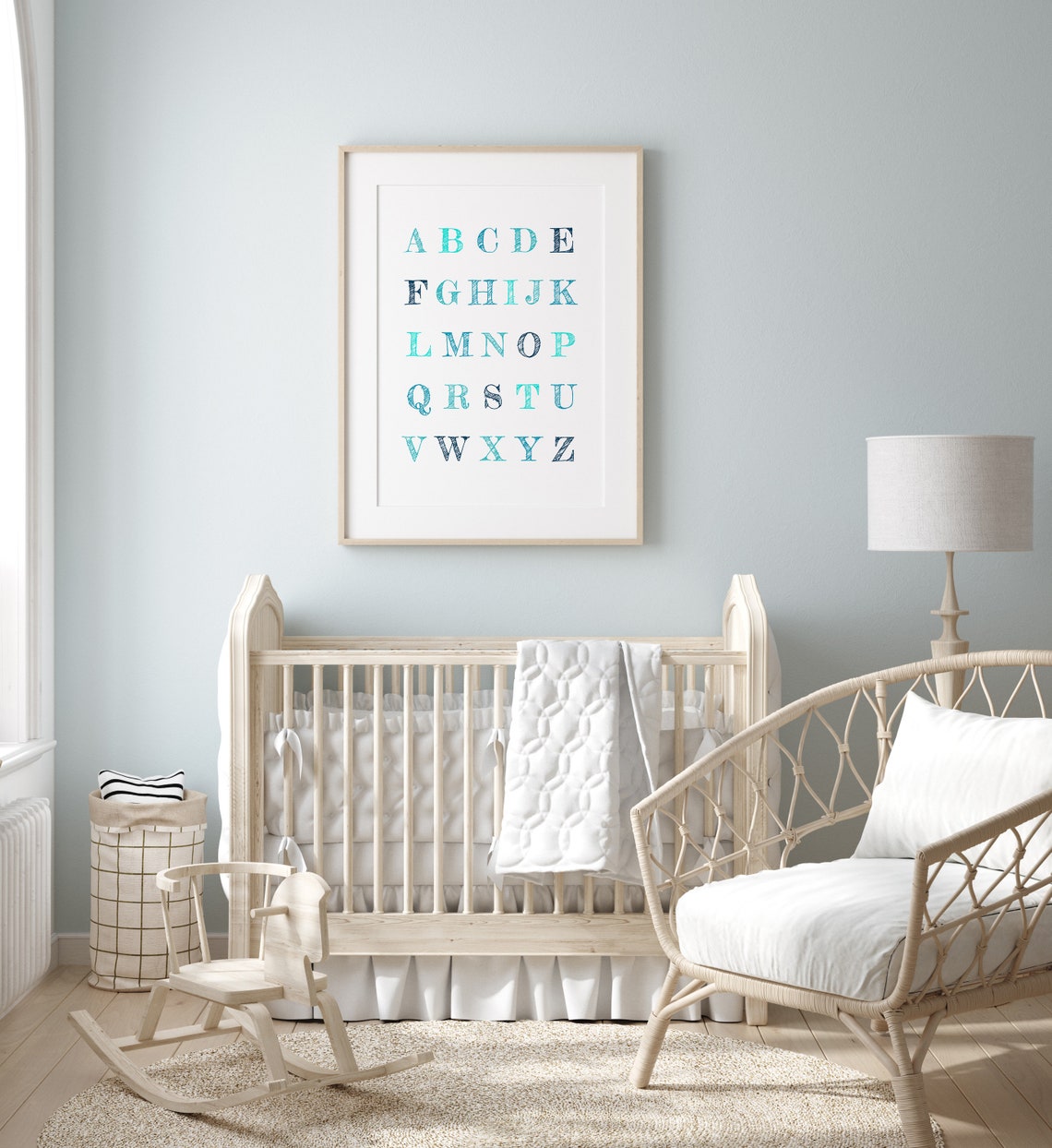 Teal Alphabet A To Z Letters Nursery Kids Room Educational Wall Poster - Image 2