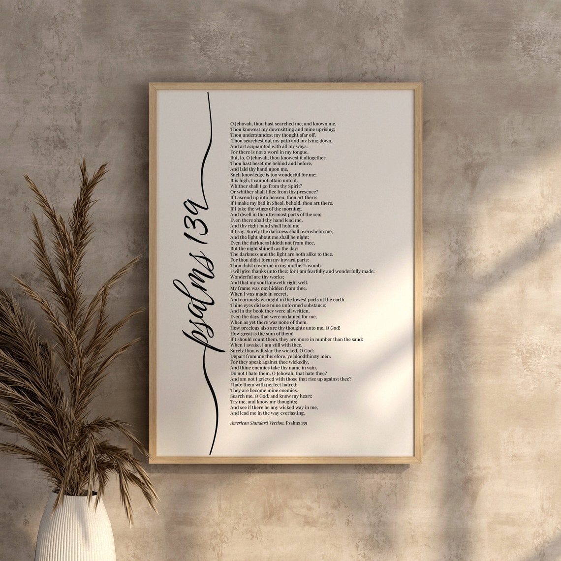 Psalms 139 Full Chapter Scripture Typography Black and White Poster - Image 3
