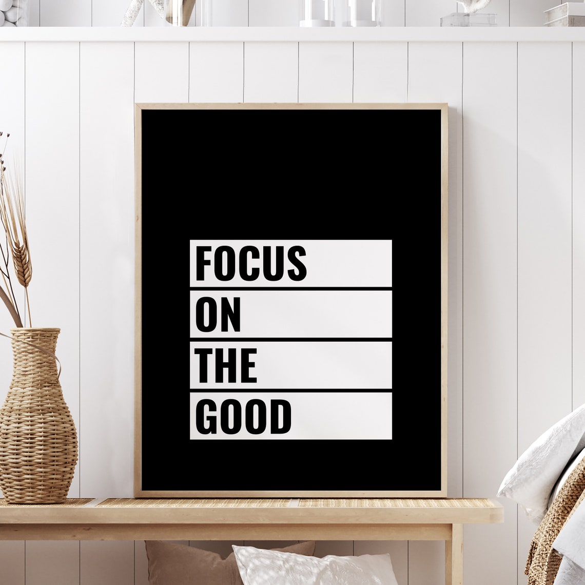 Focus On The Good Motivational Quote Bold Black White Poster