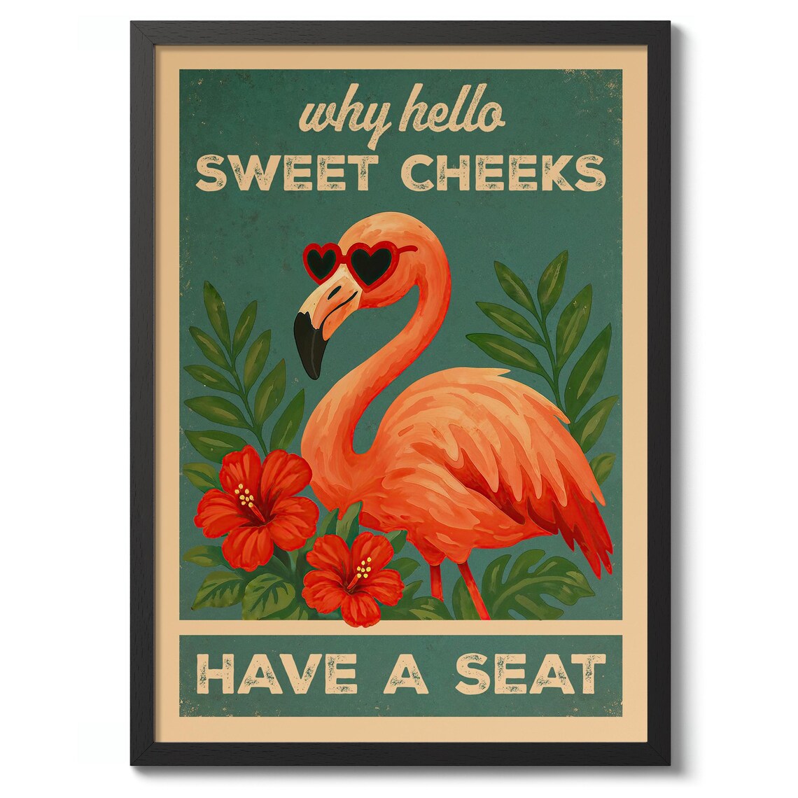 Hello Sweet Cheeks Flamingo Bathroom Humor Art Print