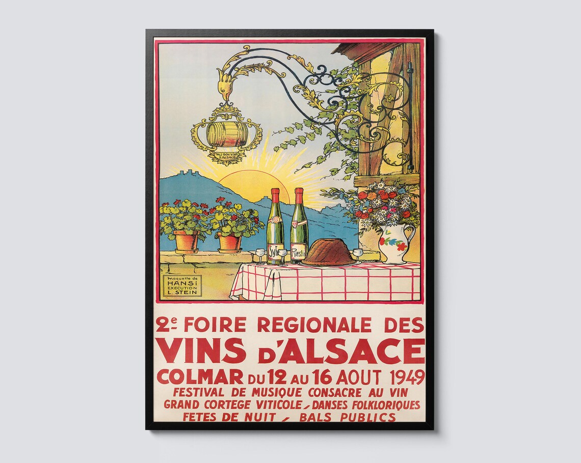 Alsace Wine France Vintage Illustration Travel Poster