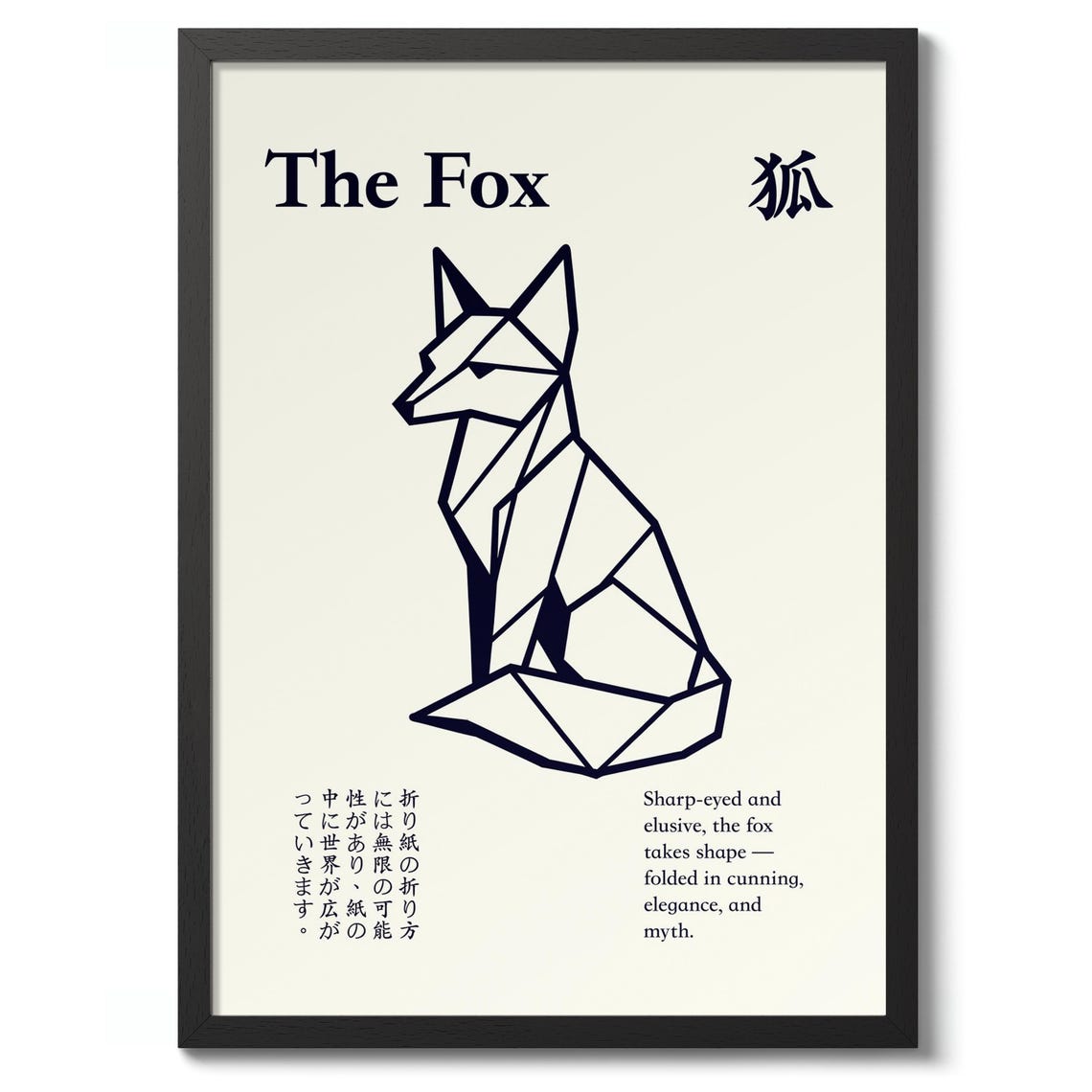 The Fox Japanese Origami Geometric Line Art Poster With Kanji