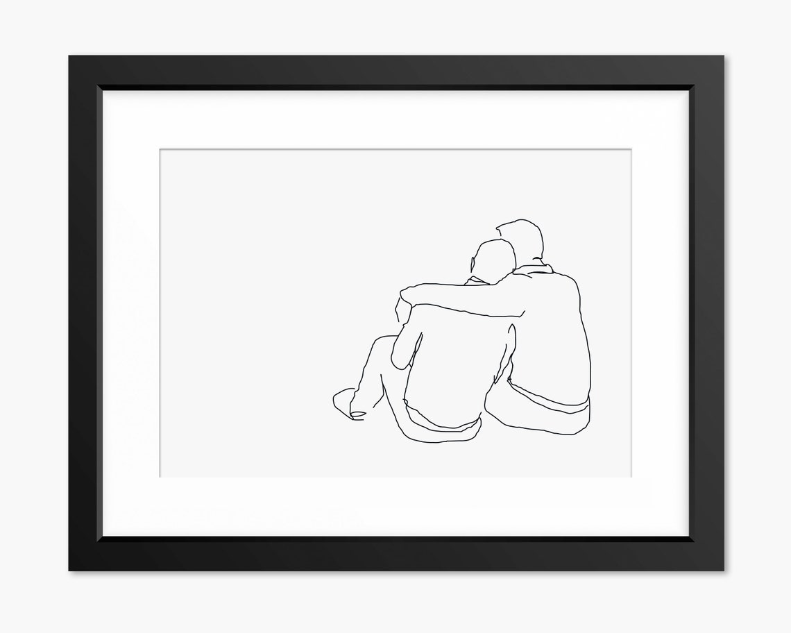 Gay Line Art Gay Couple Print Couple Portrait Gay Art Valentines Day Print Gay Illustration Gay Drawing Line Art Husband Gift Love