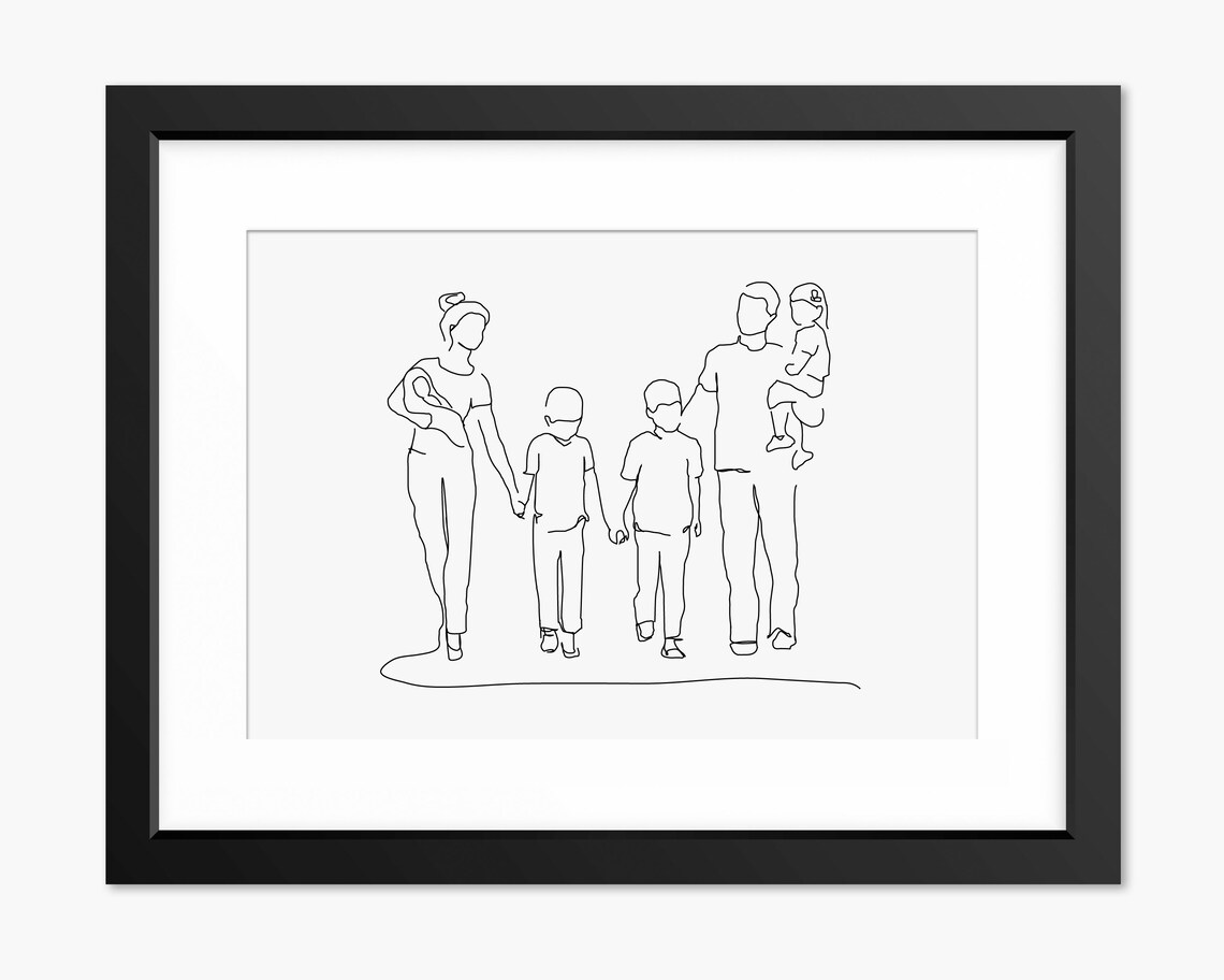 Family Print Family Portrait Family Drawing Family Line Art Family Illustration Mothers Day Gift Family Wall Art