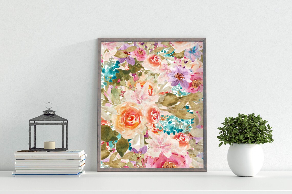 Spring Floral Collage Watercolor Roses Peony Garden Art Poster - Image 5