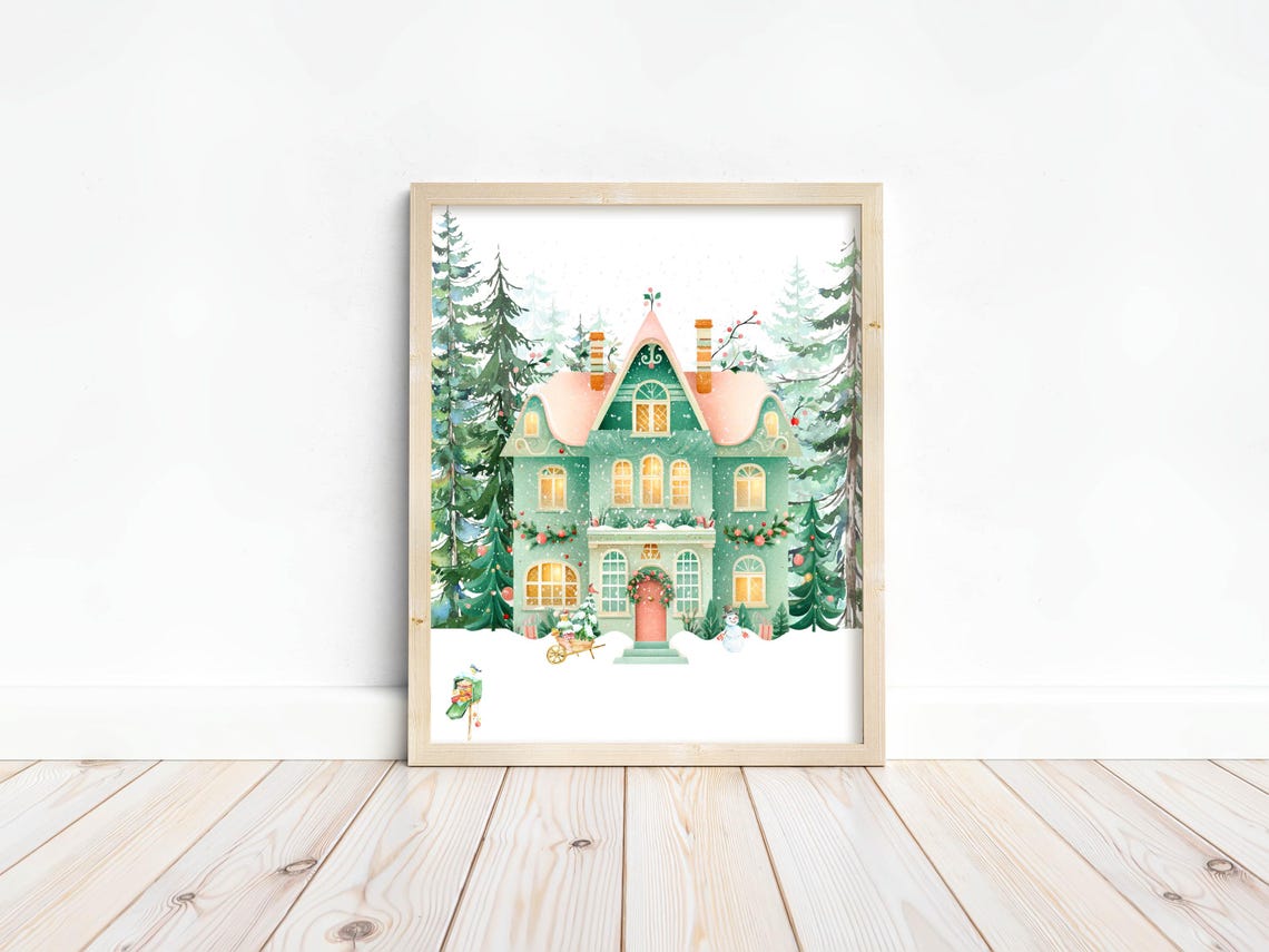 Woodland Winter Home Wall Art 5x7 8x10 11x14 16x20 Holiday Christmas House Decor Watercolor Winter Print Christmas Sign Diy Decor - Image 3