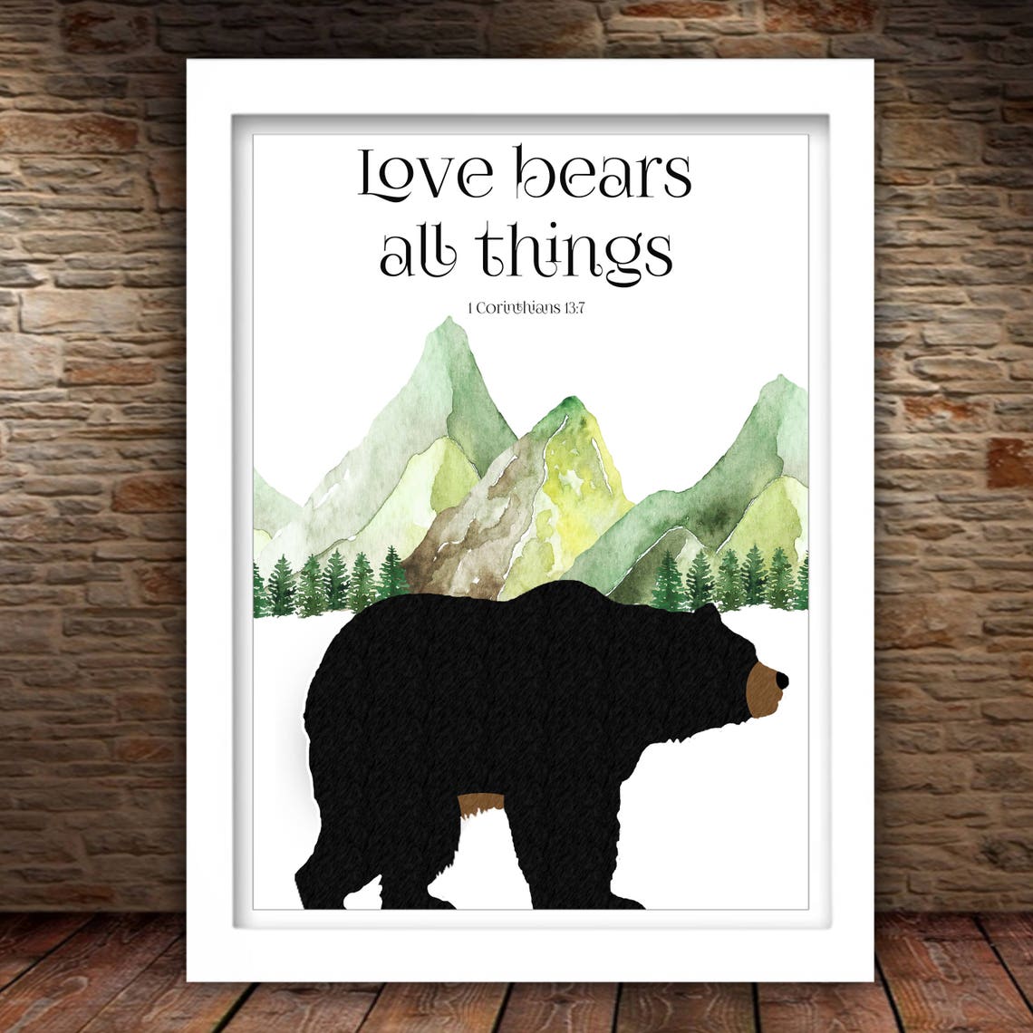 Love Bears All Things 1 Corinthians 13:7 Black Bear Mountain Poster - Image 2