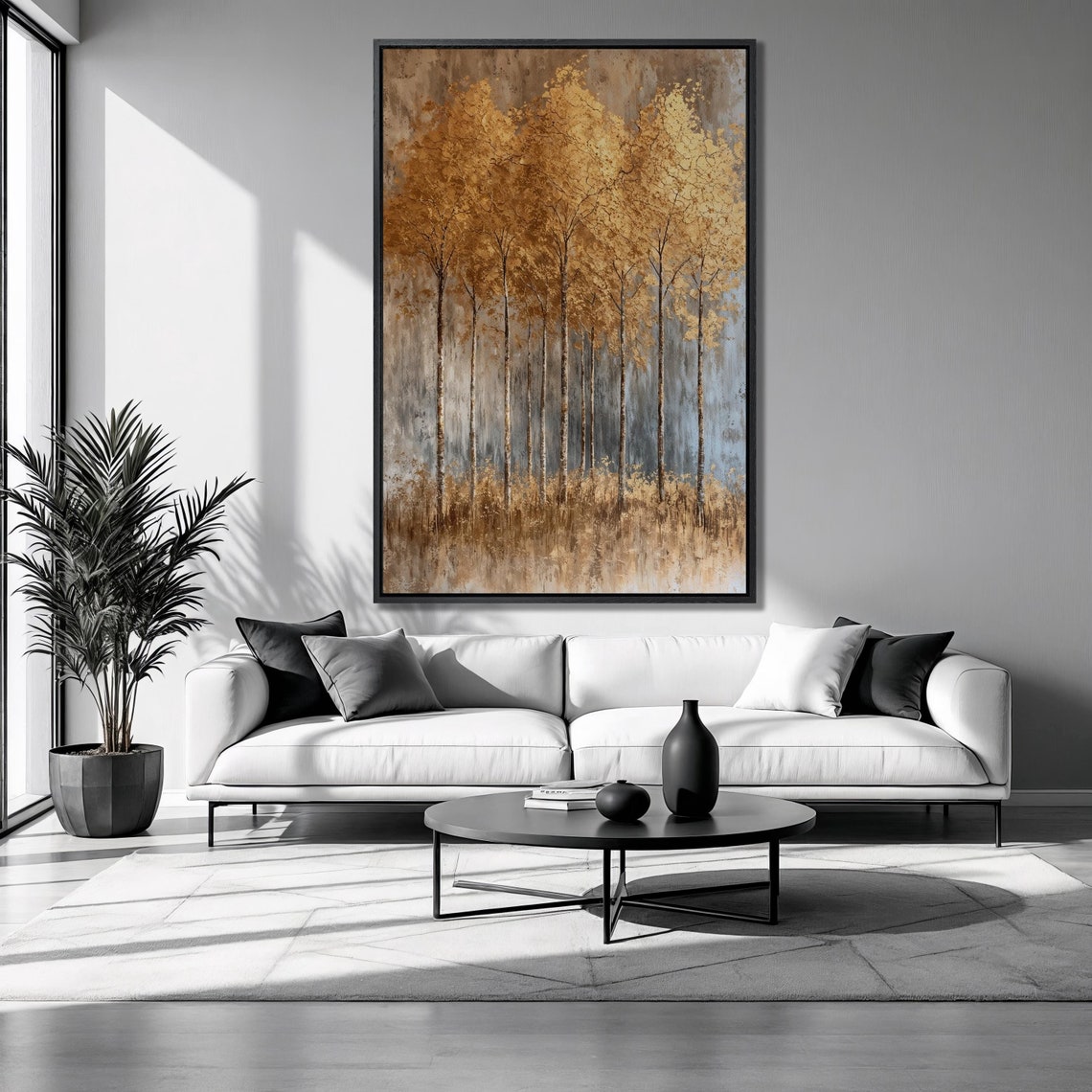 Golden Birch Trees Bronze Forest Vertical Nature Luxury Art Poster