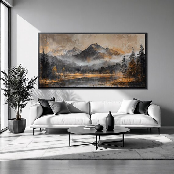 Misty Mountains Landscape Art Print, Rustic Decor