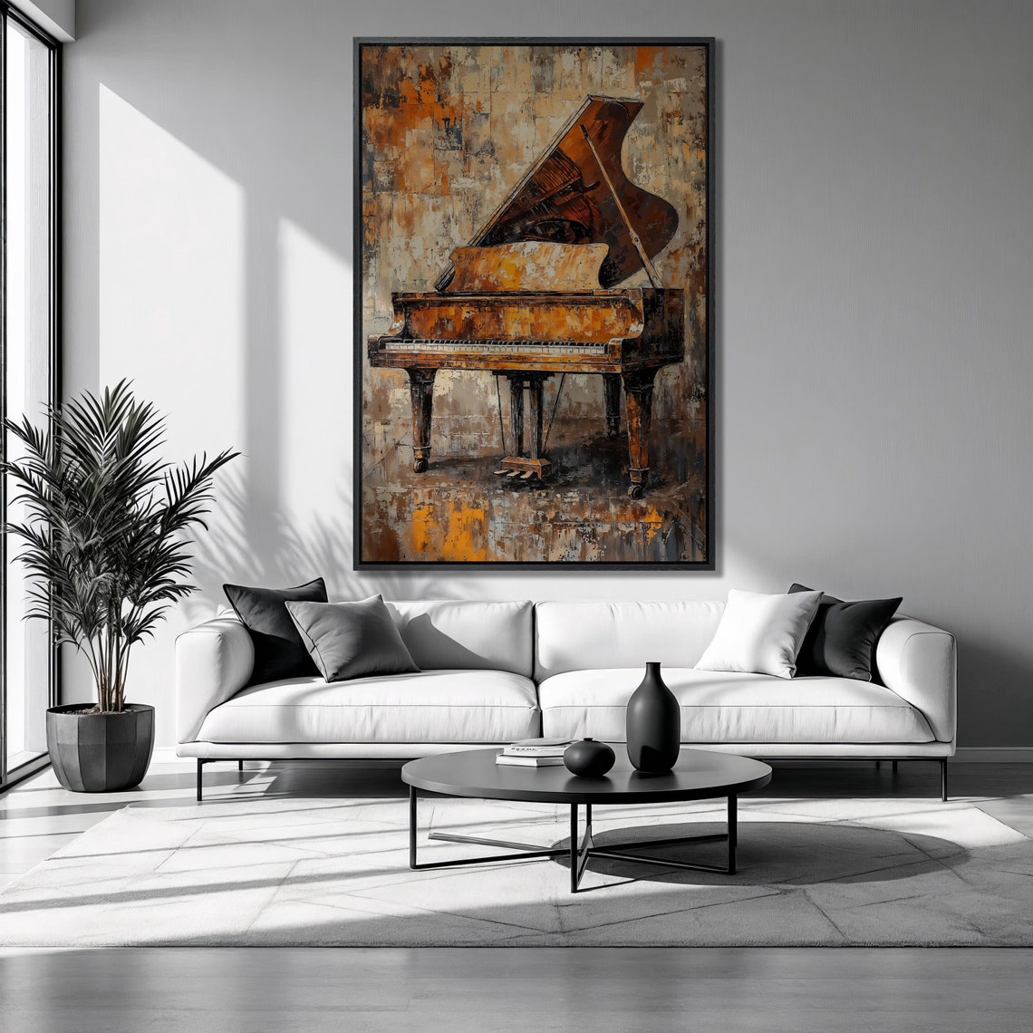 Grand Piano Amber Gold Rustic Abstract Musical Instrument Art Poster
