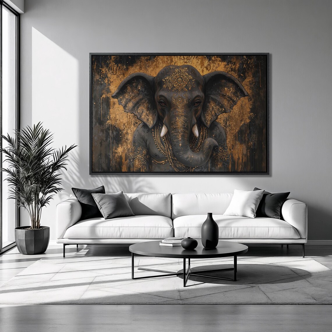 Lord Ganesha Elephant God Golden Ornate Indian Spiritual Wall Art Poster