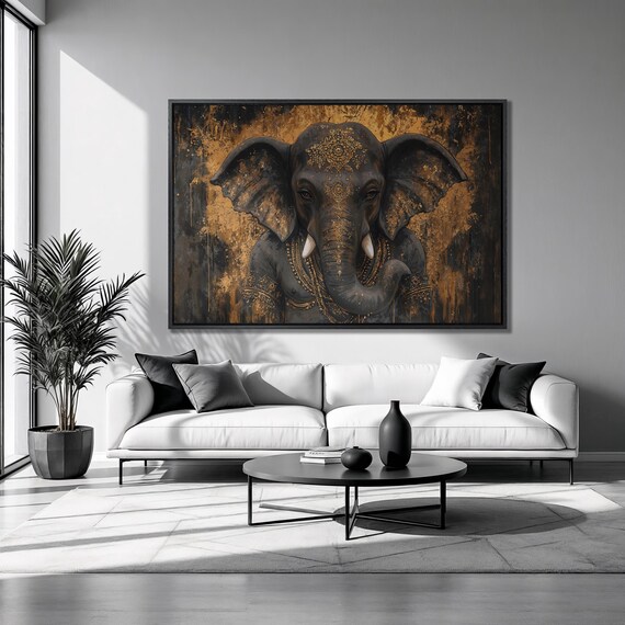 Lord Ganesha Elephant God Golden Ornate Indian Spiritual Wall Art Poster