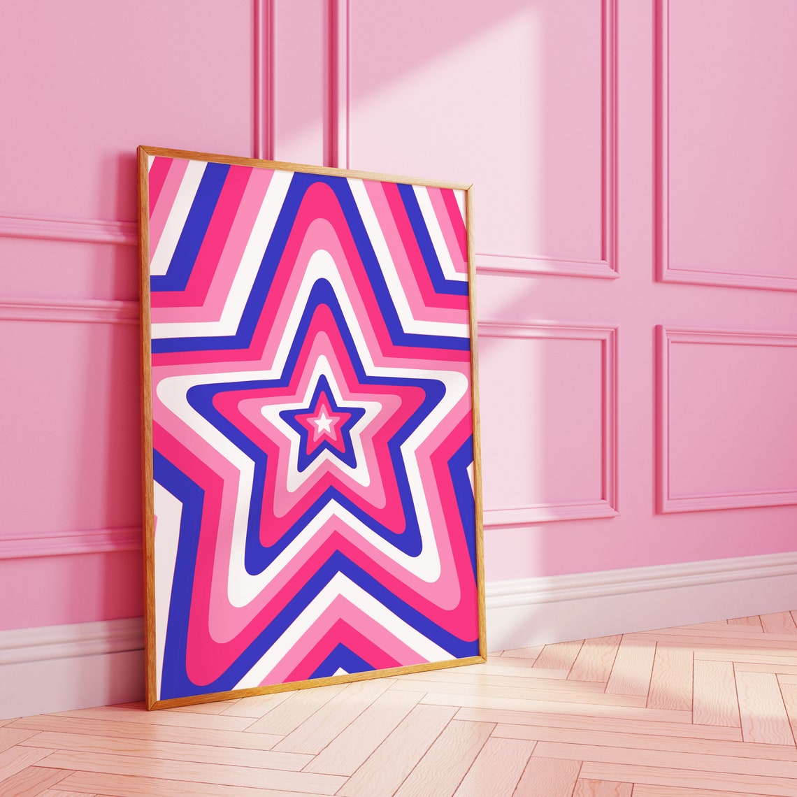 Retro Pink Purple Blue Star Burst Pop Art Funky Graphic Wall Art