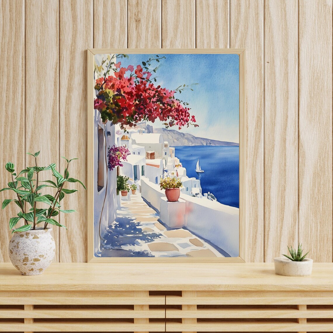 Greek Island Bougainvillea Walkway Aegean Sea Sailboat Poster - Image 4
