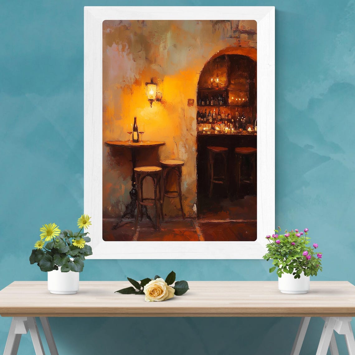 European Wine Bar Candlelit Evening Oil Painting Romantic Wall Poster - Image 4