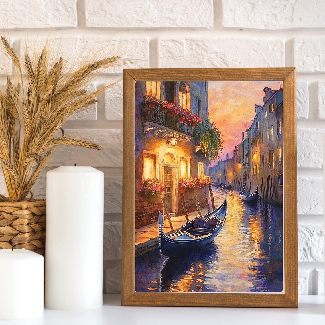 Romantic Venice Canal Gondola at Twilight Warm Watercolor Poster - Image 3