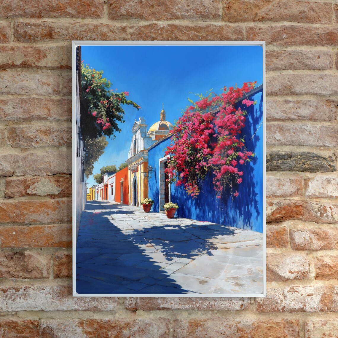 Antigua Guatemala Colonial Street Bougainvillea Church Painting Poster - Image 6