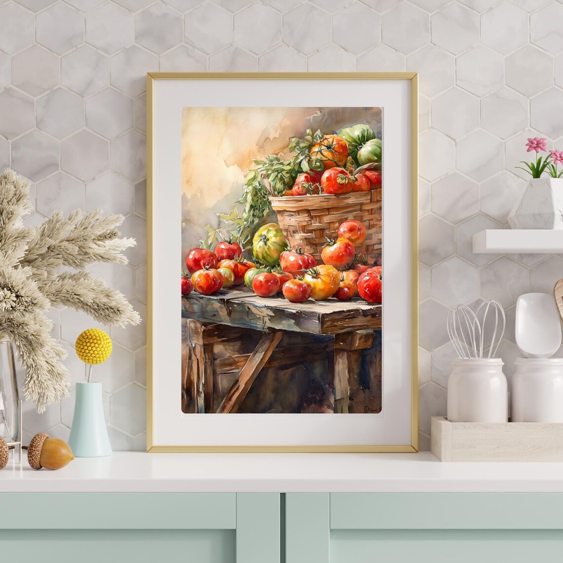 Ripe Tomato Harvest Watercolor Bounty Vegetable Art Farm To Table Print Garden Kitchen Decor Summer Still Life Art - Image 4