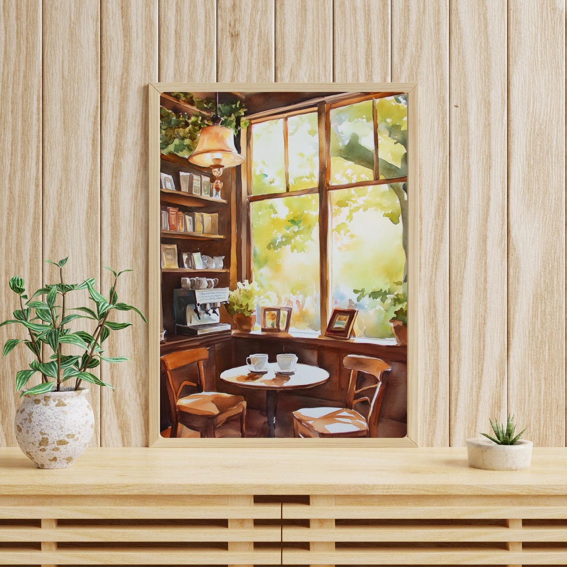 Cozy Corner Café with Two Cups of Coffee by a Sunny Window Print - Image 3
