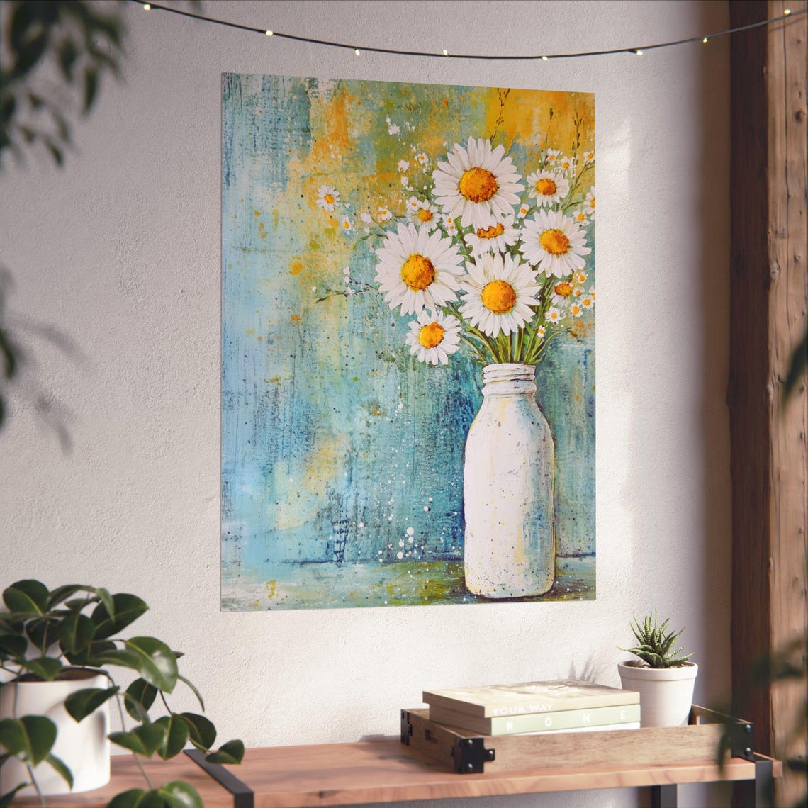 White Daisies in a Milk Bottle Rustic Spring Floral Art Print - Image 6