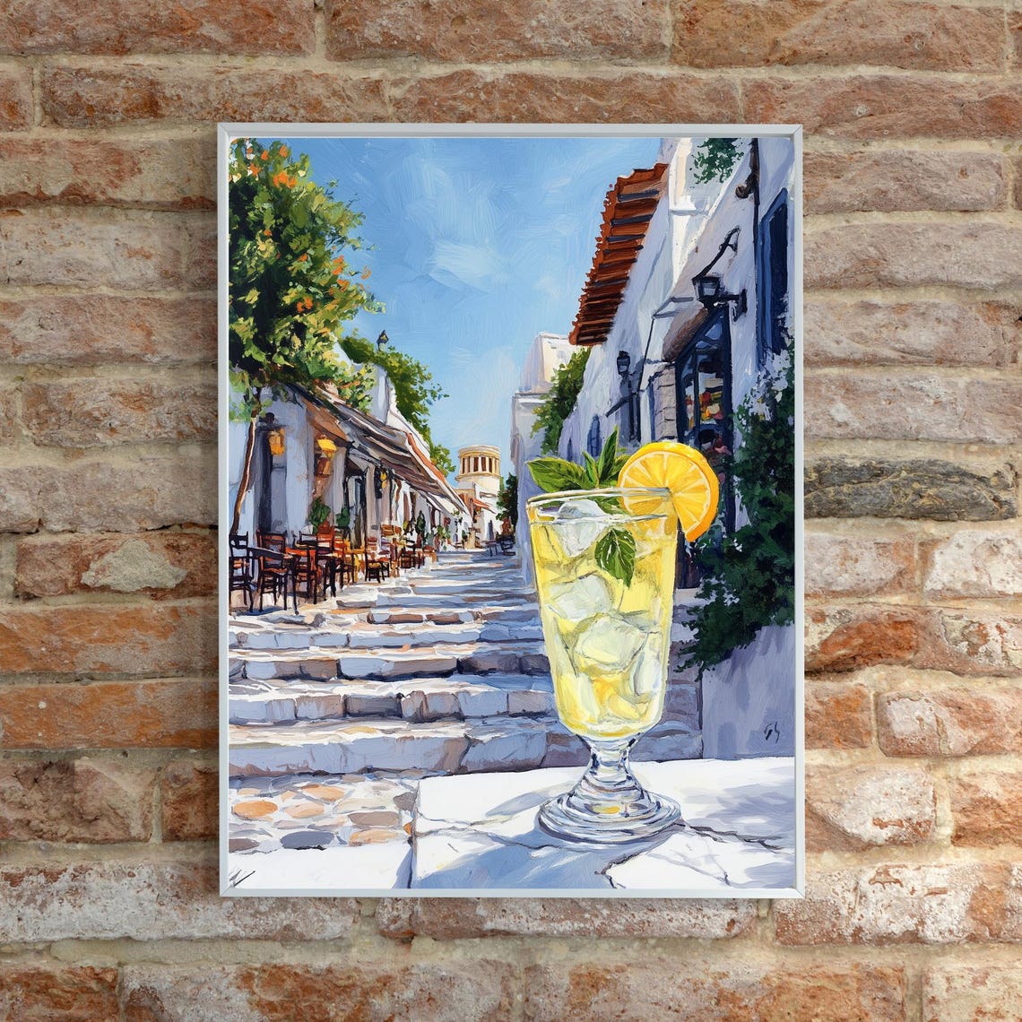 Icy Lemon Cocktail on a Sunlit Whitewashed Greek Street Poster - Image 6