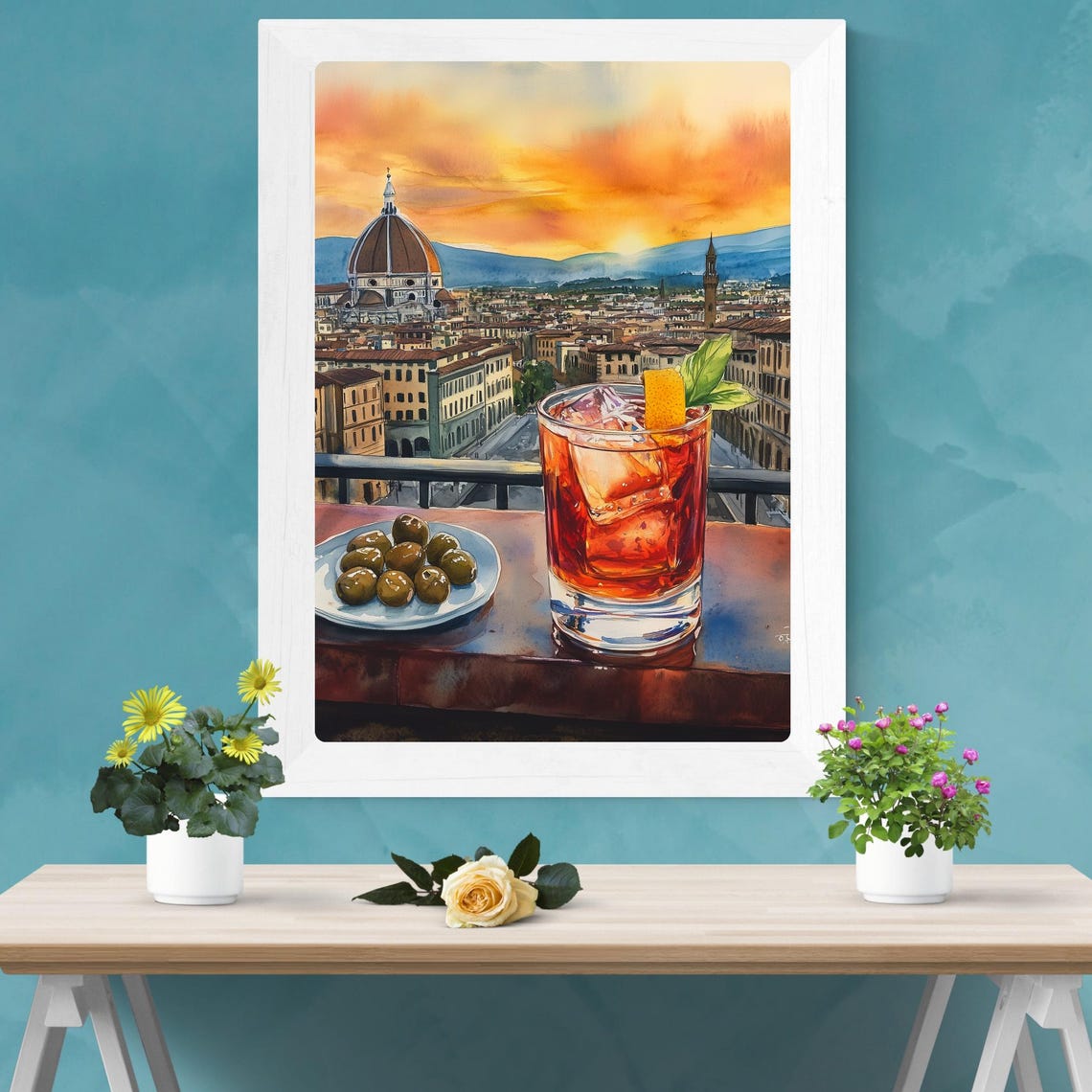 Negroni with Olives Overlooking Florence Cathedral at Sunset Poster - Image 2