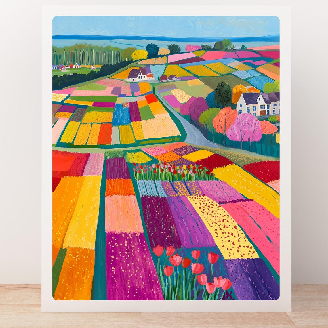 Dutch Tulip Fields in Bloom with Colorful Flower Strips Poster - Image 5