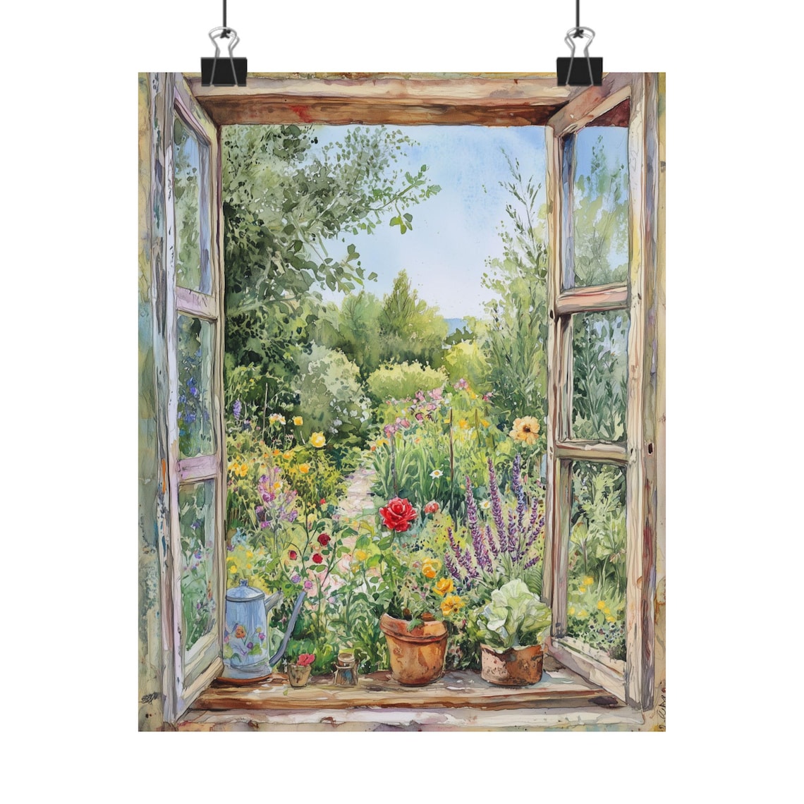 Garden Through Window, Cottage Garden View Art Print