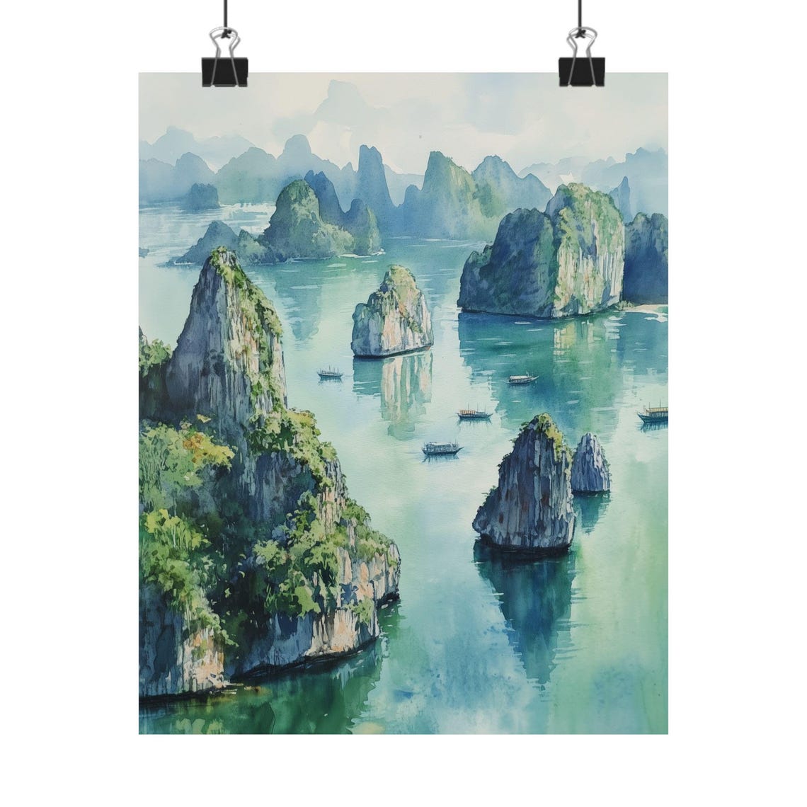 Ha Long Bay Vietnam Limestone Islands Karst Seascape Watercolor Poster
