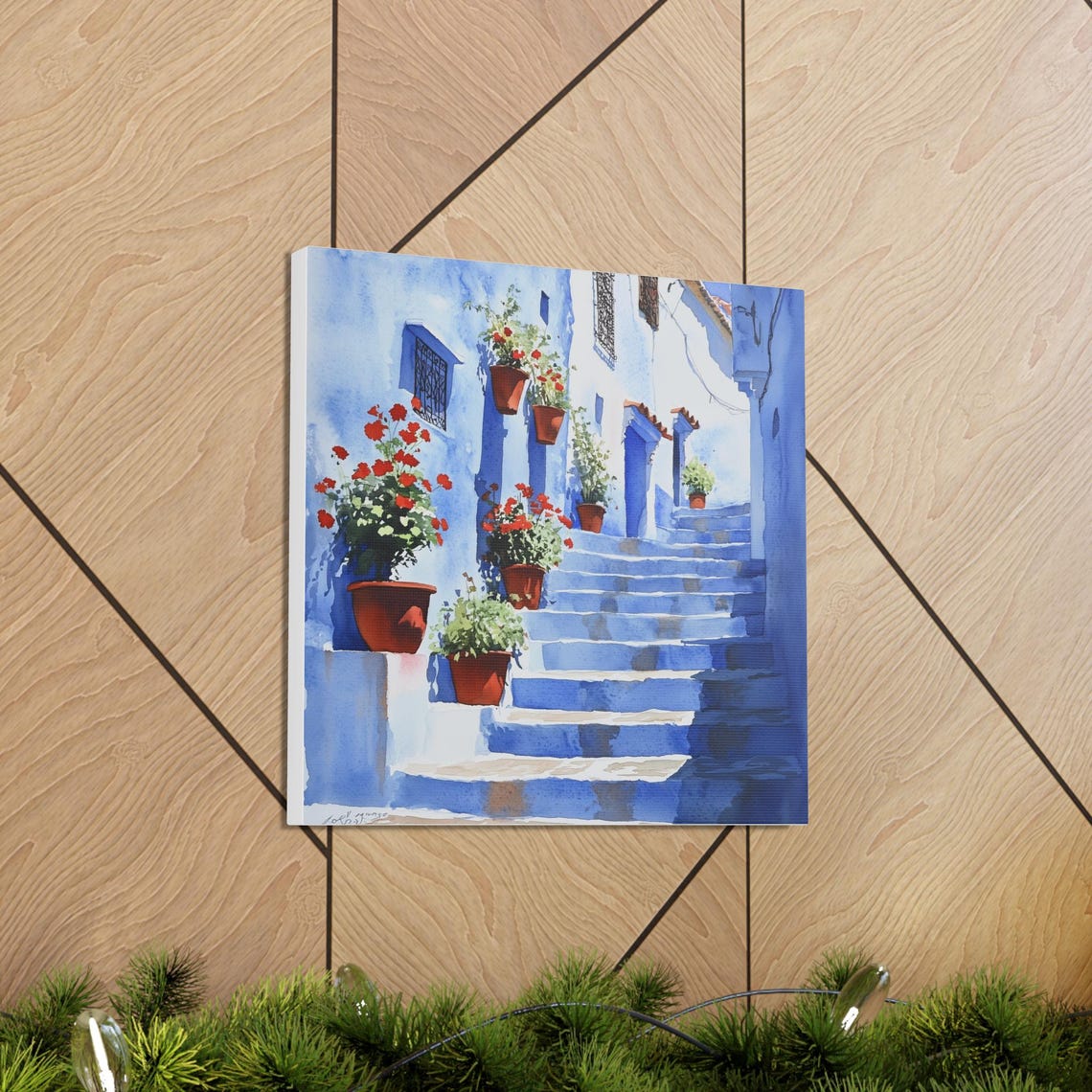Chefchaouen Blue Painted Steps Red Geraniums Morocco Medina Poster - Image 2