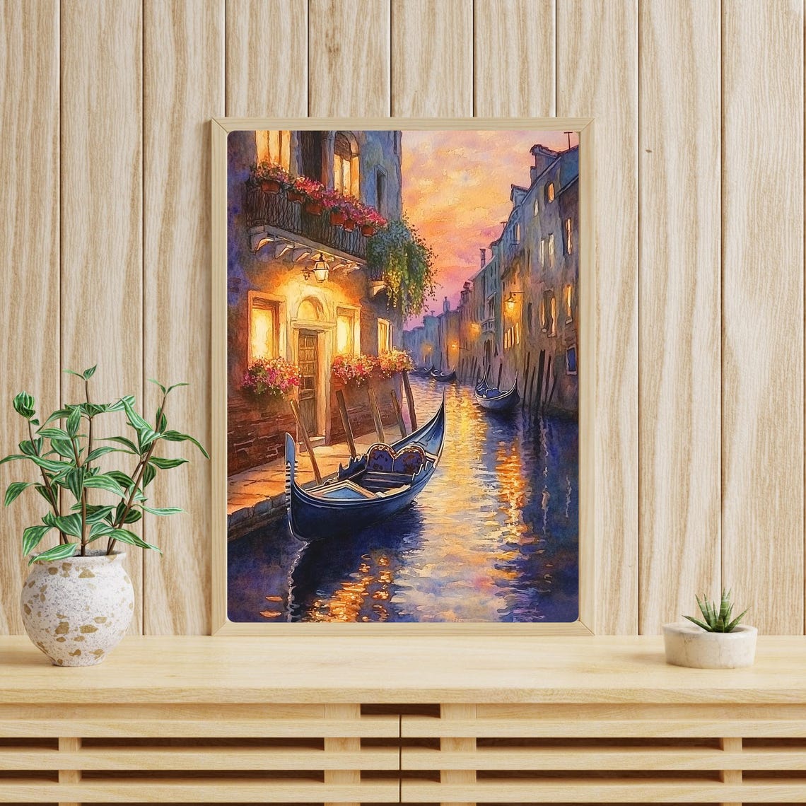 Romantic Venice Canal Gondola at Twilight Warm Watercolor Poster - Image 5