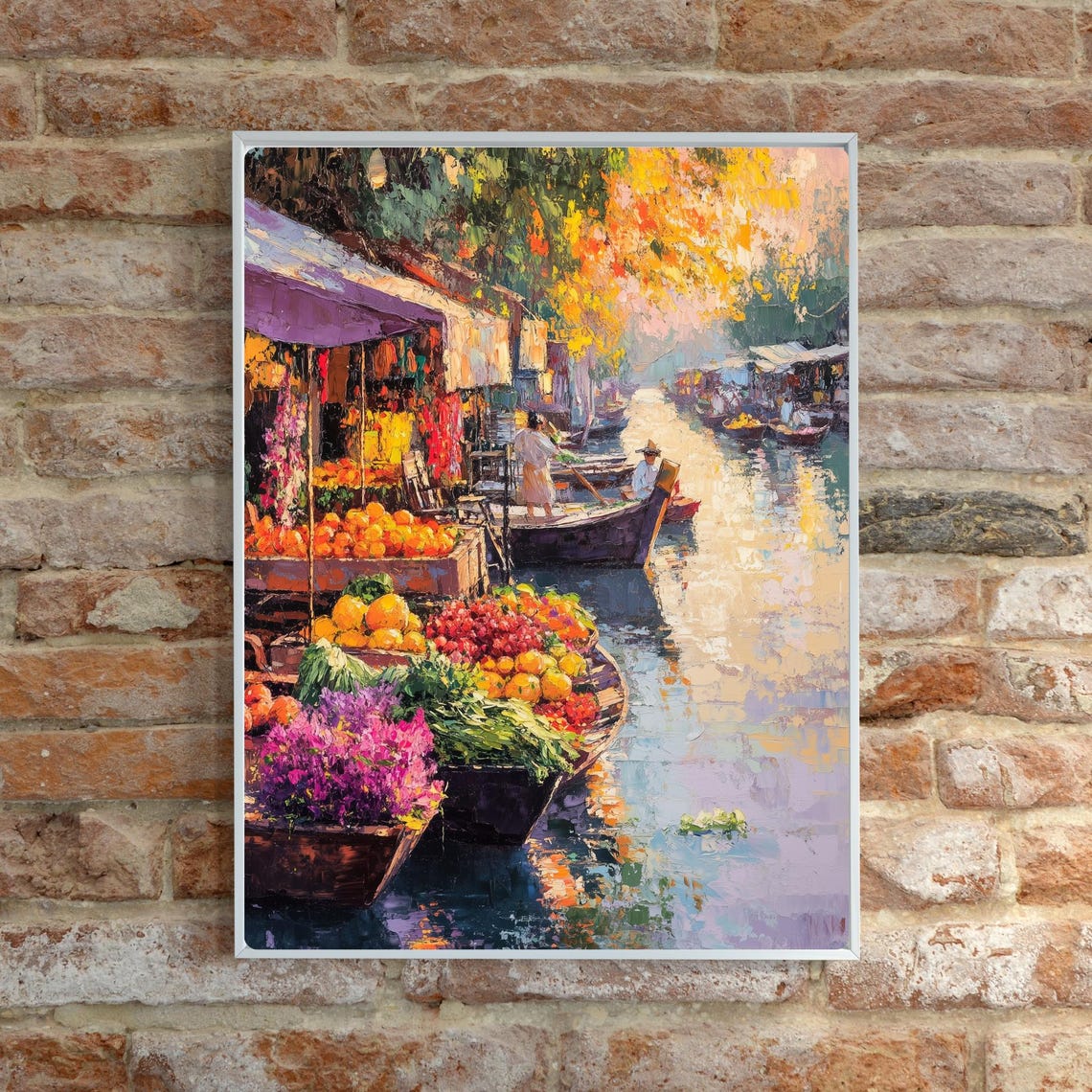 Thailand Floating Market Art Dusk Scene Painting River Boats Print Colorful Market Wall Decor Asian Water Market Art - Image 4