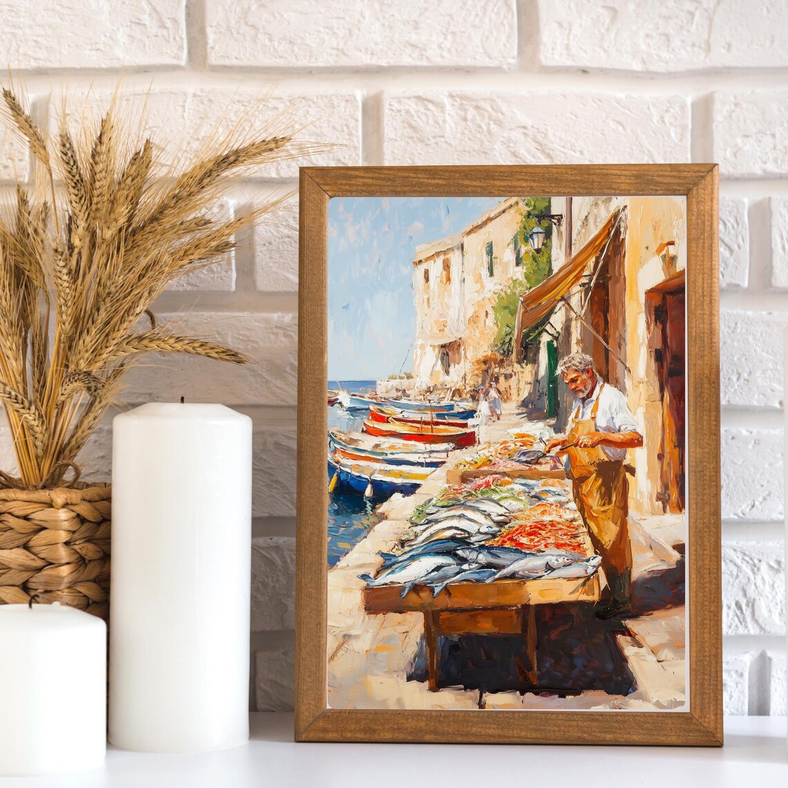 Sicilian Fish Market Fresh Catch by the Sea Oil Painting Poster - Image 3