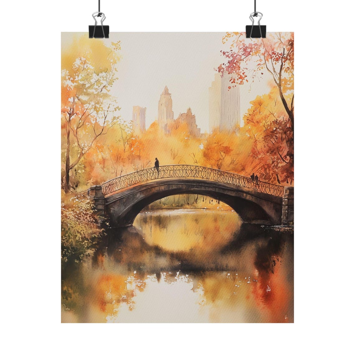Central Park Bow Bridge Autumn Gold Manhattan Skyline Poster
