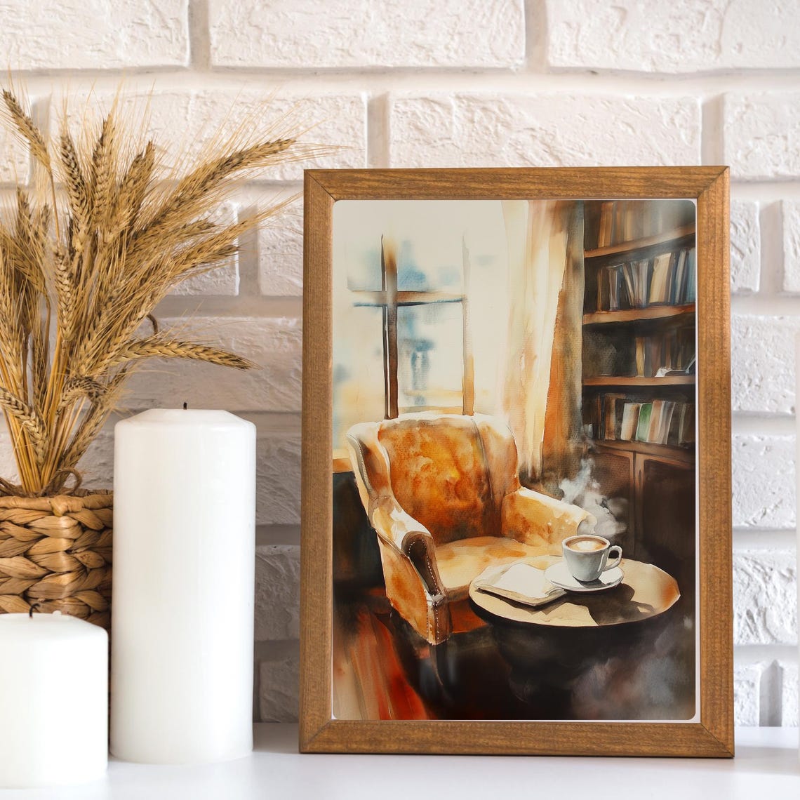 Cozy Coffee Shop Armchair Coffee Cup Reading Corner Window Poster - Image 3