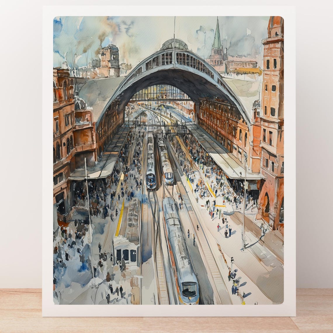 Grand European Train Station Hall Watercolor Architecture Poster - Image 5