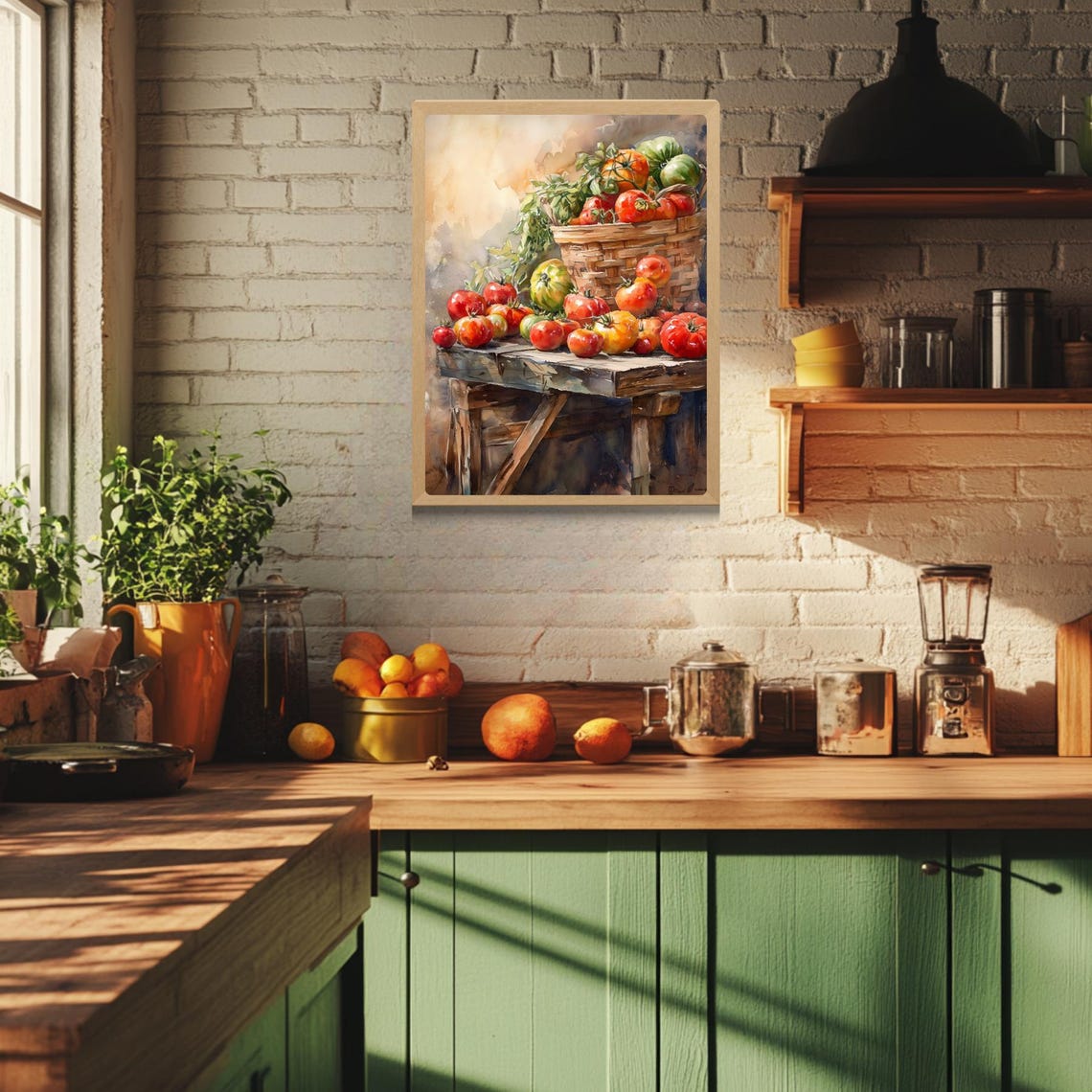 Heirloom Tomato Harvest Basket Rustic Table Watercolor Poster - Image 3