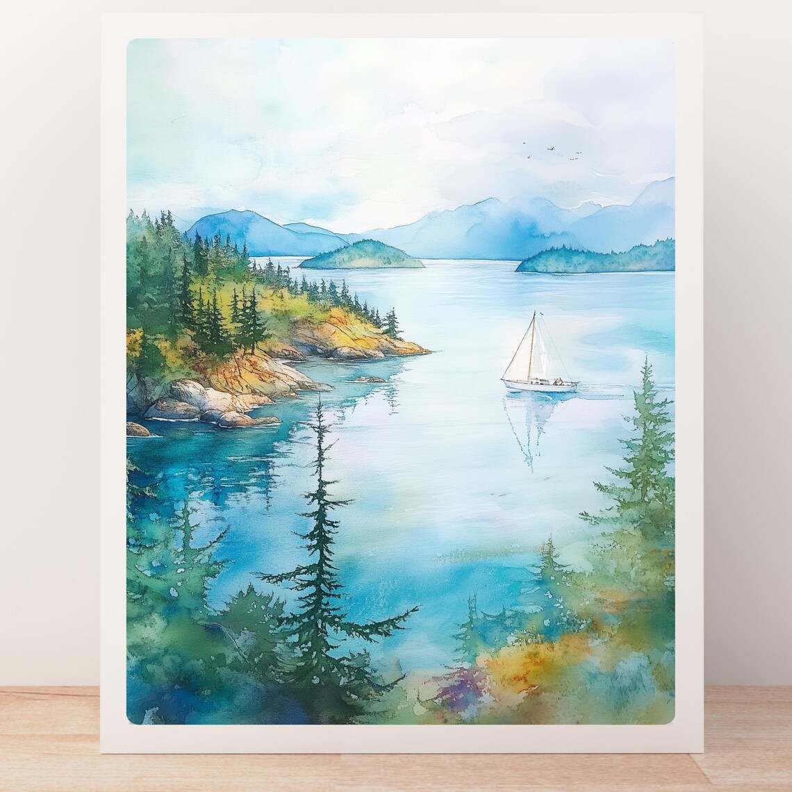 San Juan Islands Watercolor Travel Poster, Washington State - Image 5
