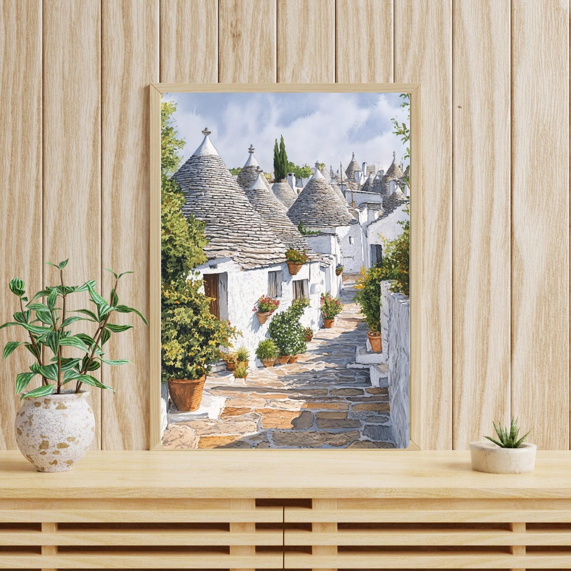 Alberobello Trulli Alley Flower Pots Sunlit Stone Lane Poster - Image 4