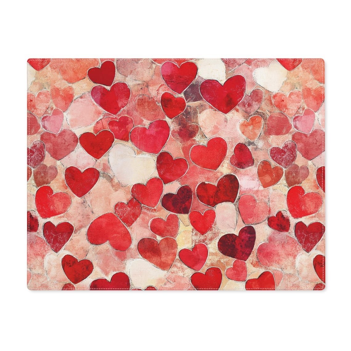 Watercolor Red Hearts Romantic Valentine Table Placemat Decor Print