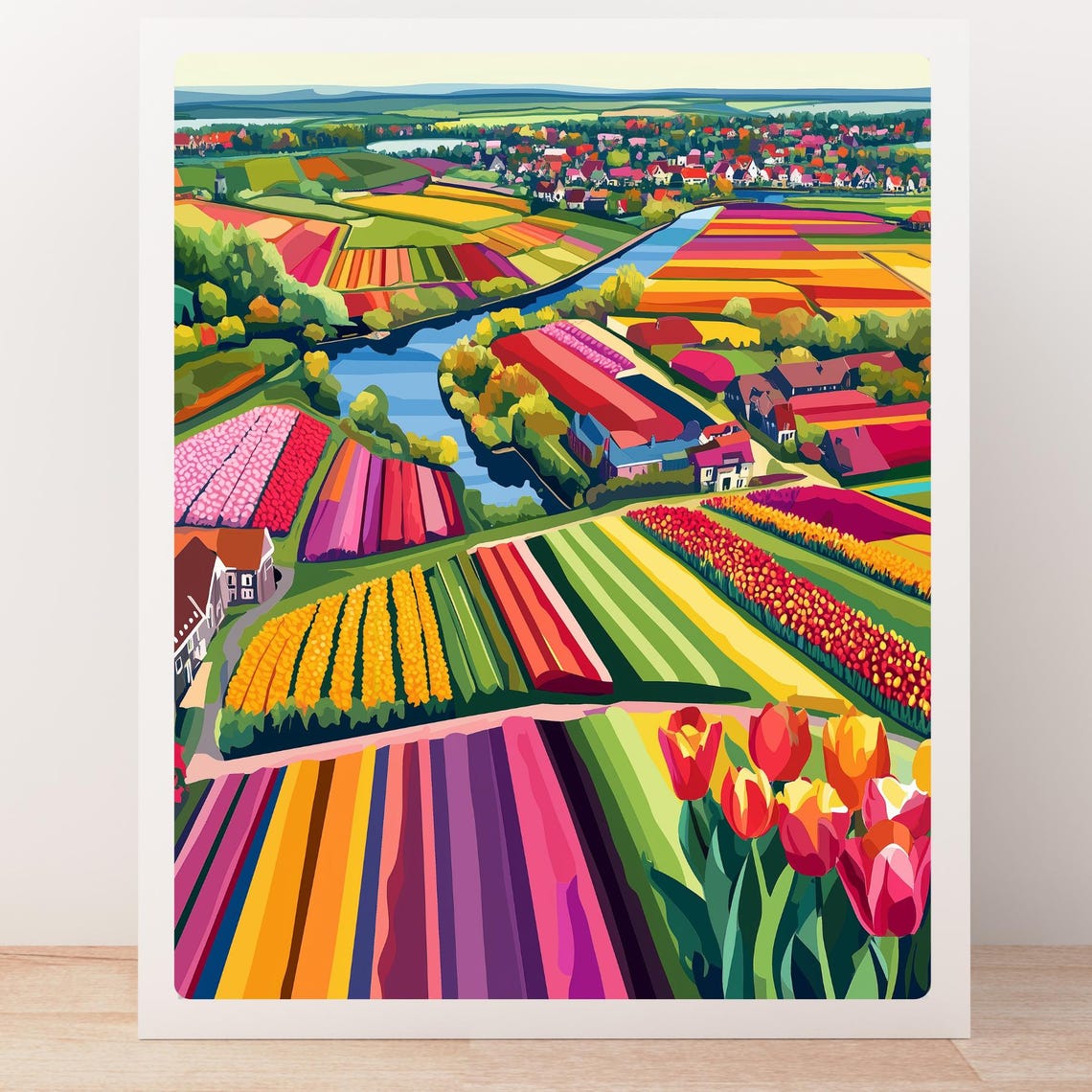 Netherlands Tulip Flower Fields Aerial Canal Countryside Poster - Image 5