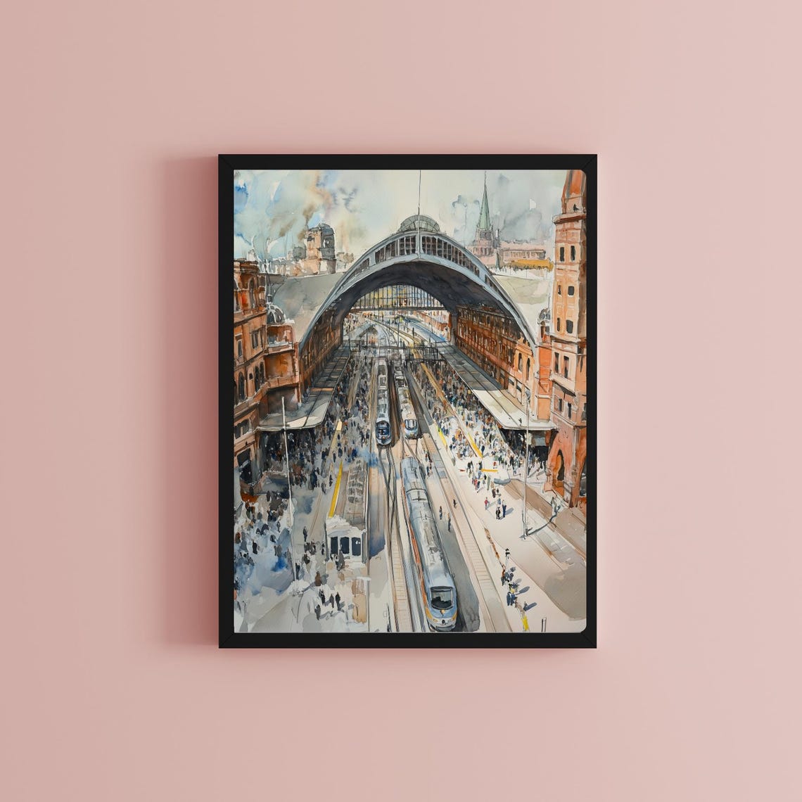 Grand European Train Station Hall Watercolor Architecture Poster - Image 2
