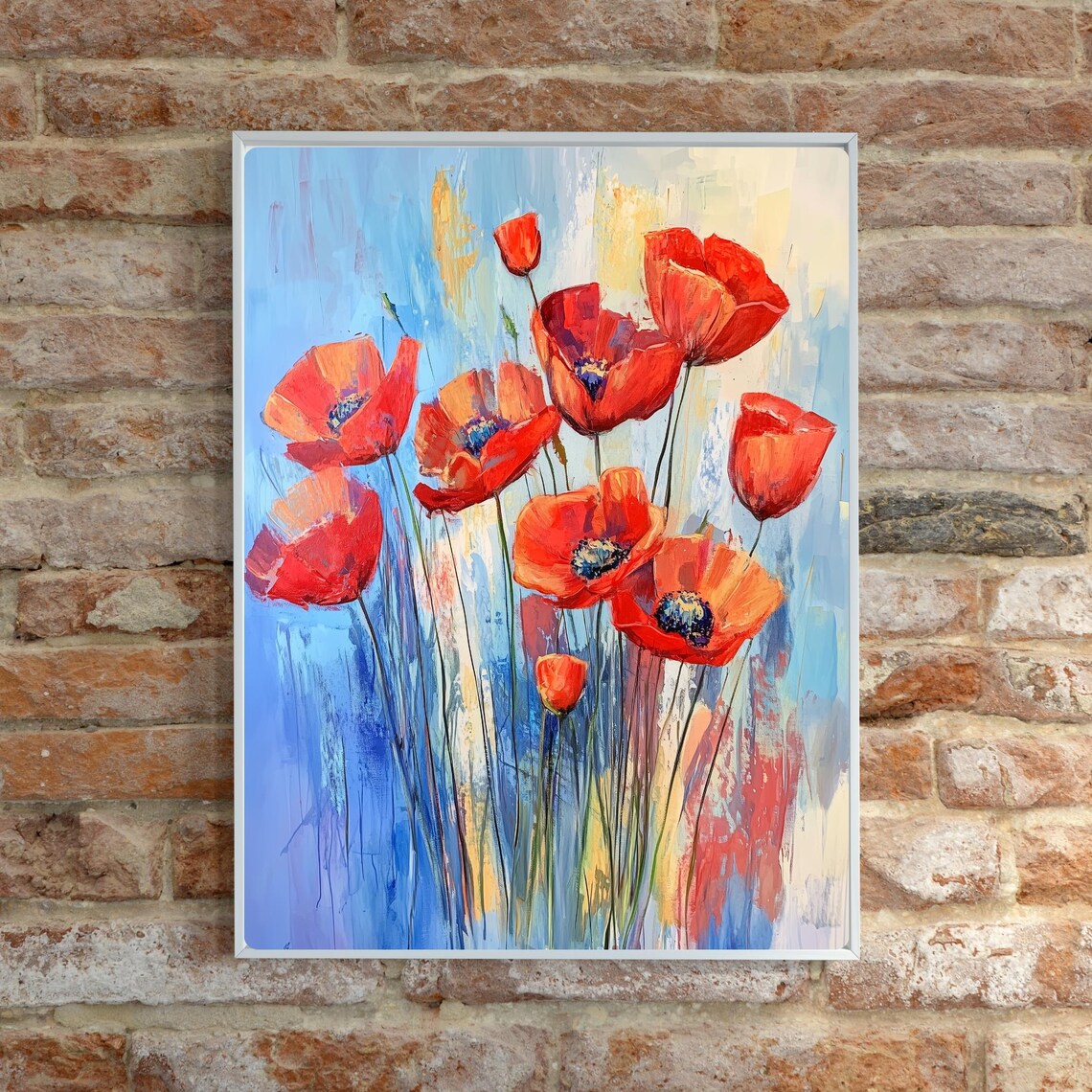 Red Poppy Watercolor Art Print, Blue Sky Modern Flower - Image 5