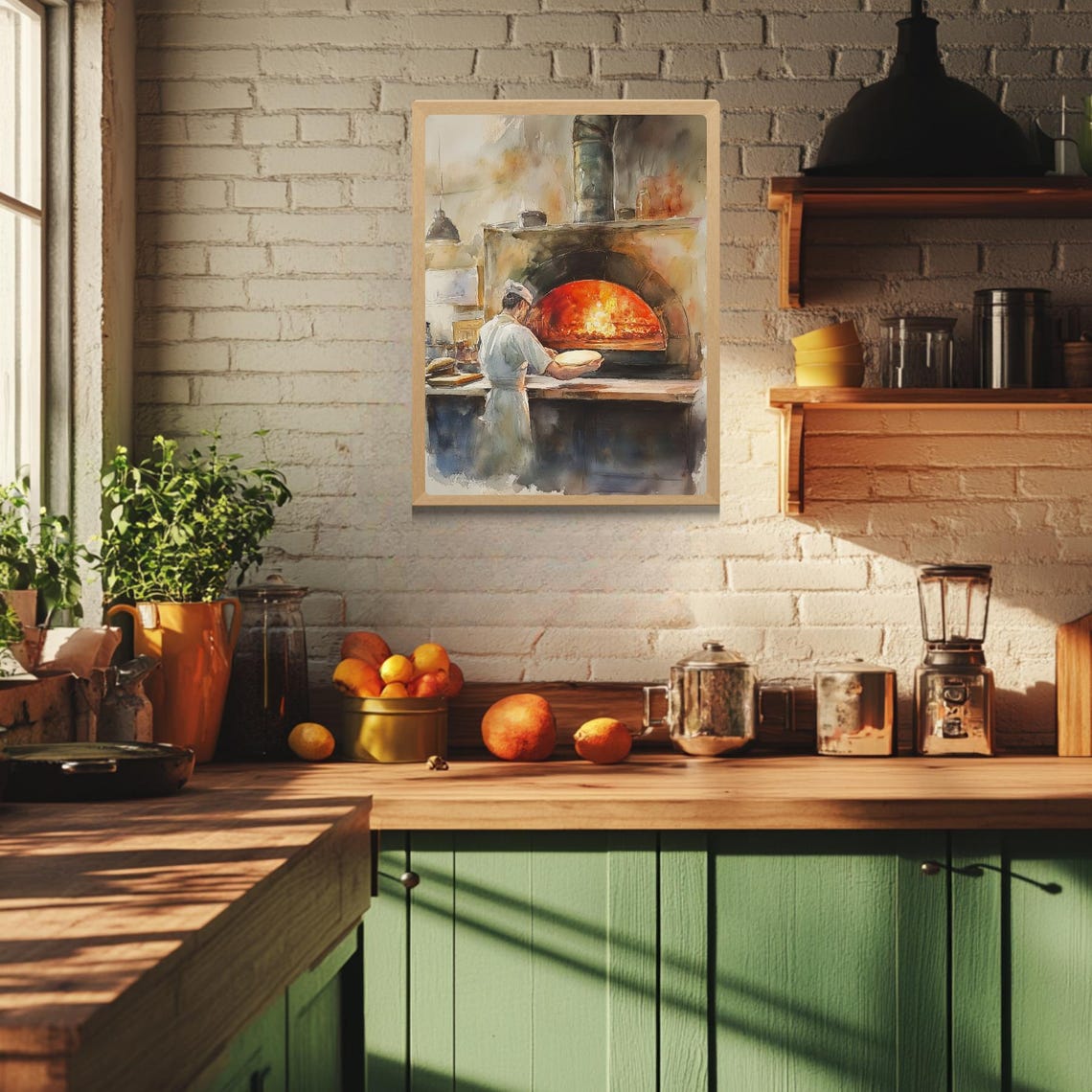 Italian Pizzaiolo Wood Fired Pizza Oven Kitchen Watercolor Poster - Image 5