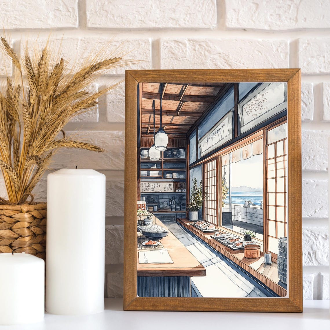 Japanese Coastal Sushi Shop Ocean View Interior Restaurant Poster - Image 3