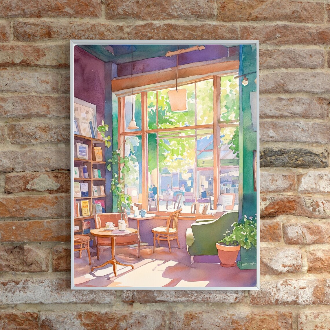 Bookstore Cafe Watercolor Art Print, Reading Nook - Image 6