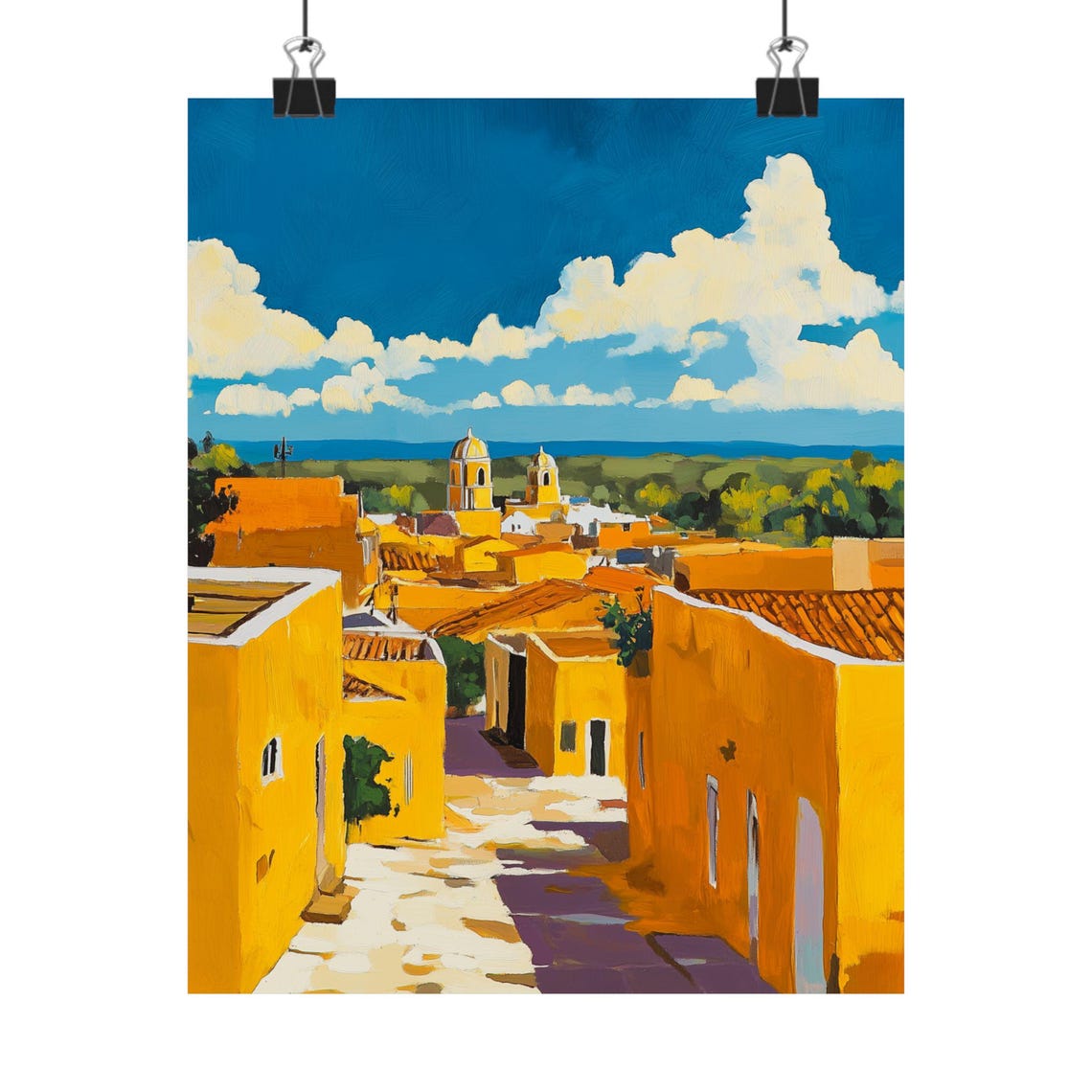 Izamal Mexico Art Print Yellow City Painting Colonial Architecture View Wall Decor Travel To Yucatan Art Sunny Scene