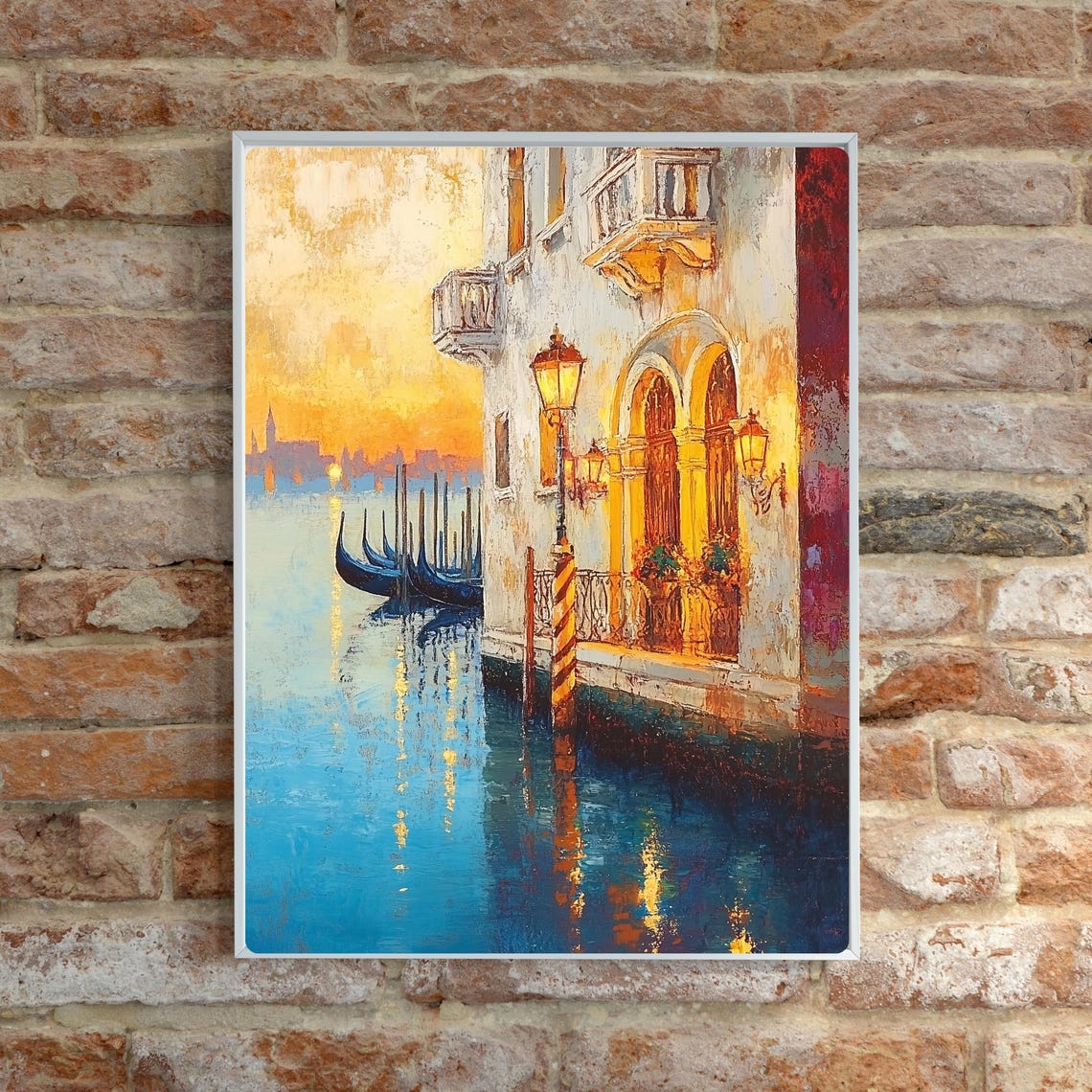 Venice Grand Canal Evening Palazzo Gondolas Lamplight Water Poster - Image 2