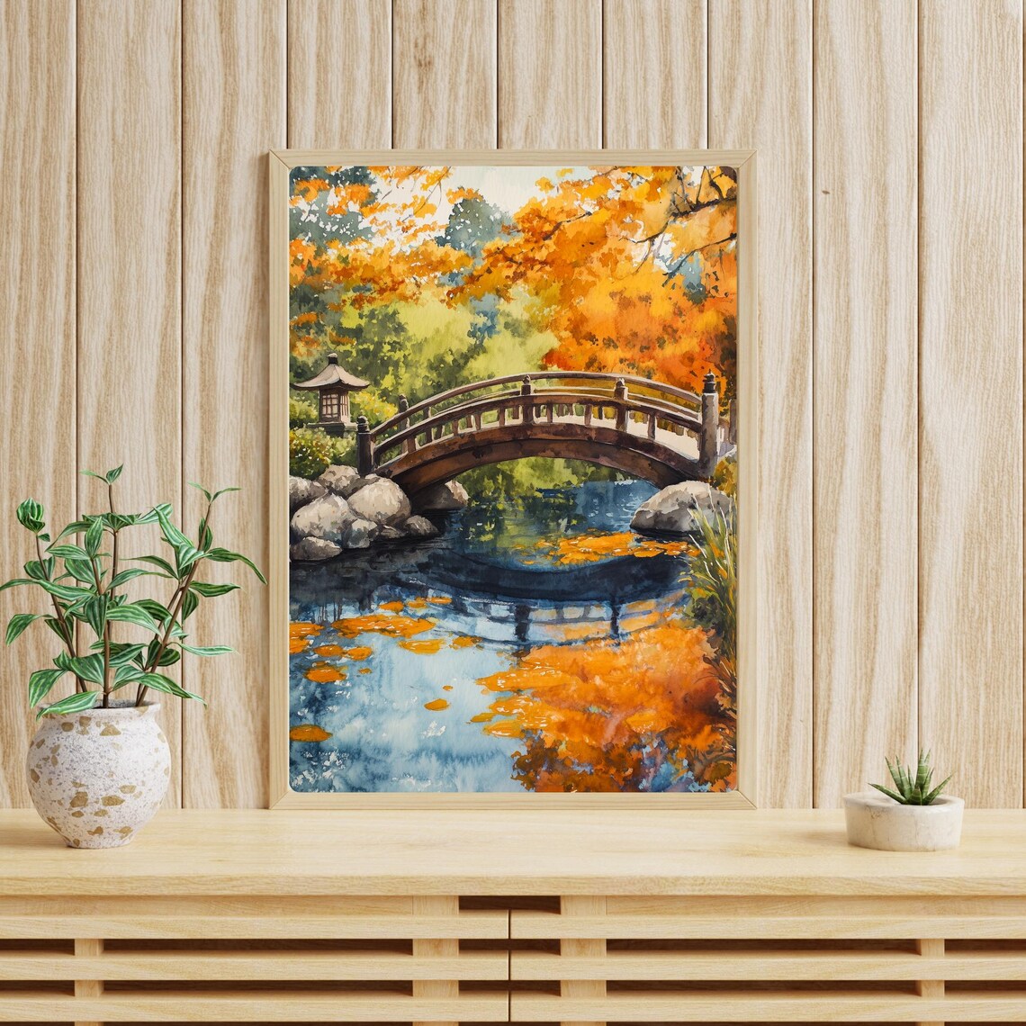 Japanese Garden Autumn Bridge Stone Lantern Maple Pond Poster - Image 4