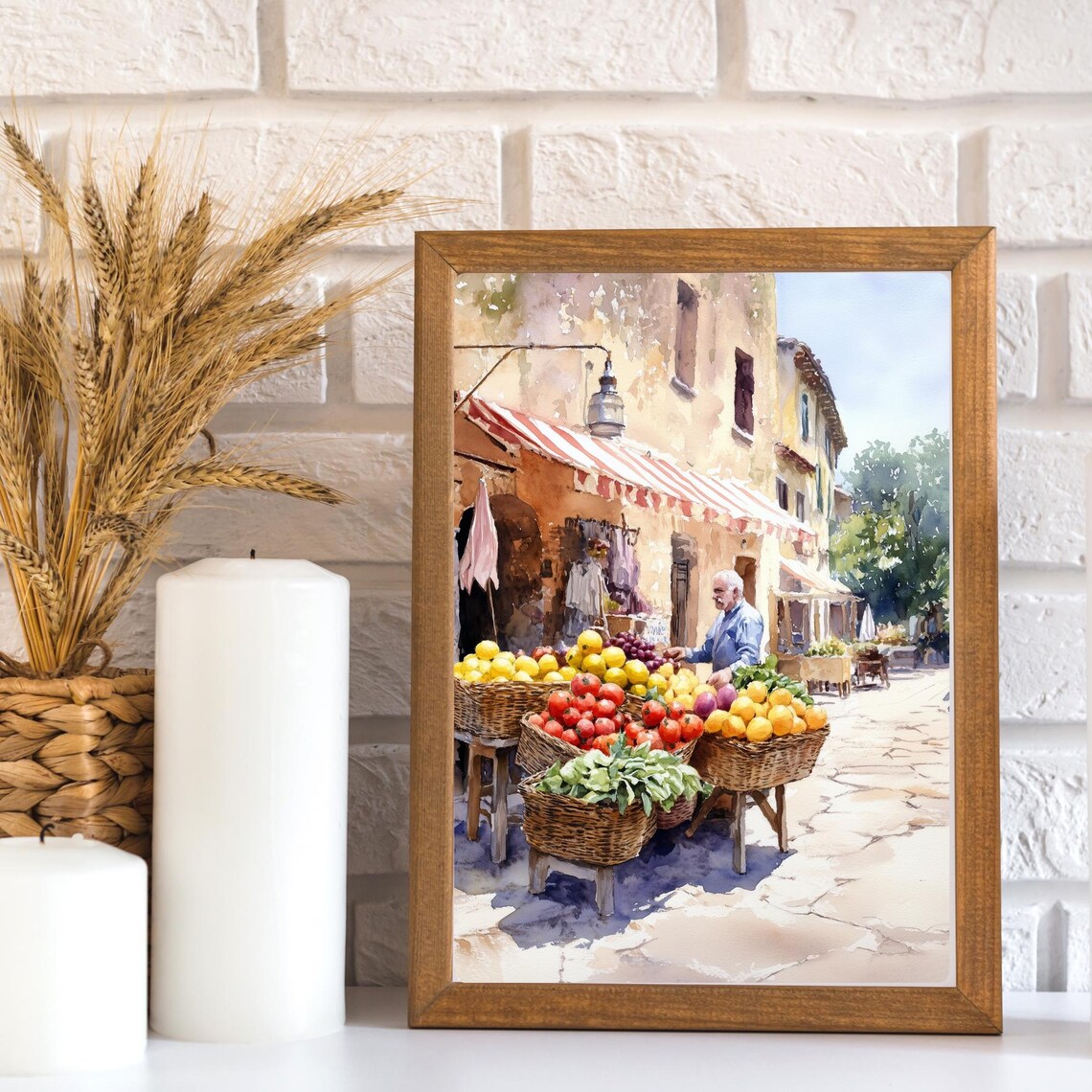 Italian Street Fruit Market Fresh Produce Baskets Watercolor Poster - Image 2
